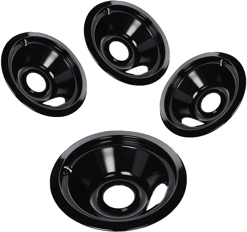 Set of 4 Black Drip Pans For GE Hotpoint Electric Stove Top 3 6 Inch 1 8 Inch Burner drip pan 3 small 1 large by APPLIANCEMATES