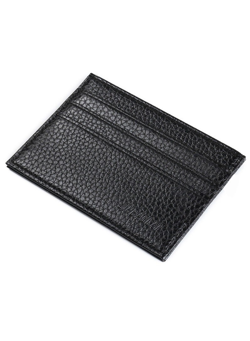 JINBAOLAI Credit Card Holder Wallet, RFID Blocking Leather Ultra Slim Wallet, Thin Minimalist Credit Card Case Card Protector, Front Pocket Wallets for Men, Women - 6 Card Slots and 1 Pockets (Black) - Image 1