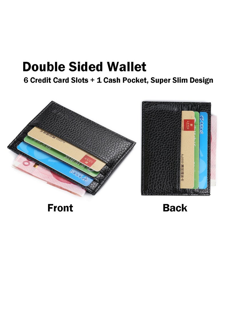 JINBAOLAI Credit Card Holder Wallet, RFID Blocking Leather Ultra Slim Wallet, Thin Minimalist Credit Card Case Card Protector, Front Pocket Wallets for Men, Women - 6 Card Slots and 1 Pockets (Black) - Image 4