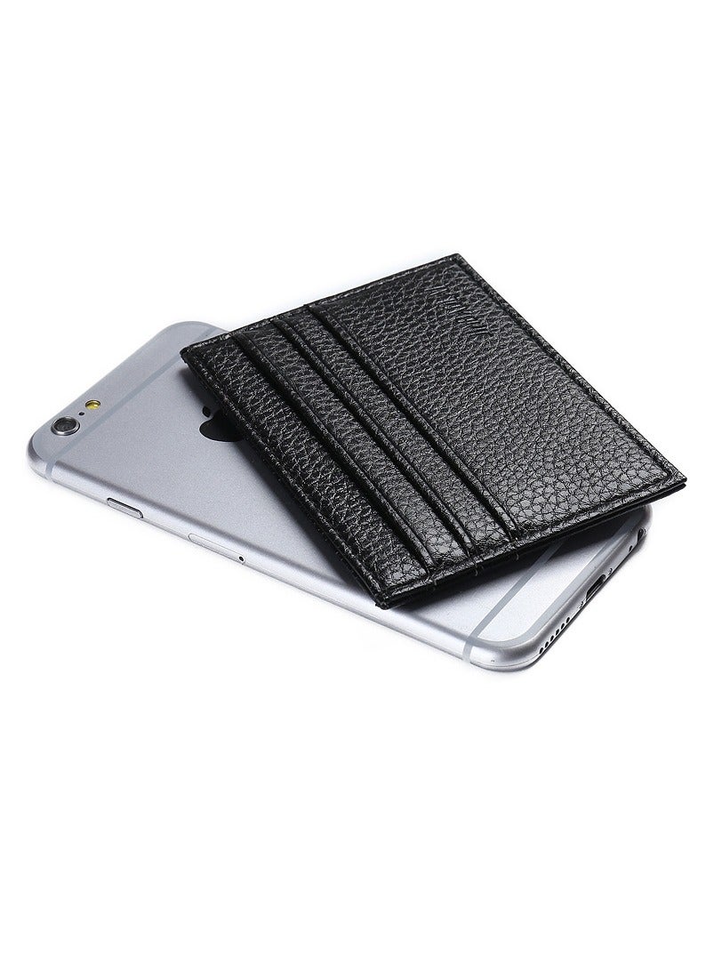 JINBAOLAI Credit Card Holder Wallet, RFID Blocking Leather Ultra Slim Wallet, Thin Minimalist Credit Card Case Card Protector, Front Pocket Wallets for Men, Women - 6 Card Slots and 1 Pockets (Black) - Image 5