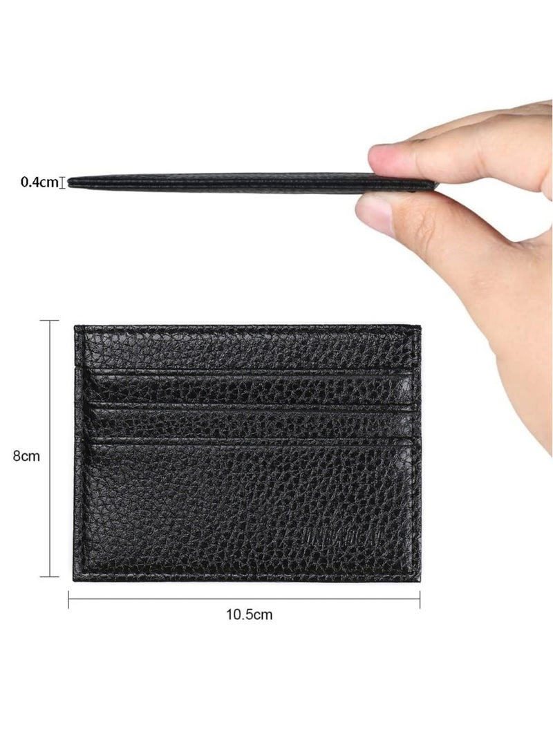 JINBAOLAI Credit Card Holder Wallet, RFID Blocking Leather Ultra Slim Wallet, Thin Minimalist Credit Card Case Card Protector, Front Pocket Wallets for Men, Women - 6 Card Slots and 1 Pockets (Black) - Image 2
