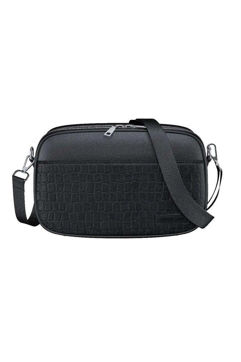 GREEN LION Ario CrossBody Bag with Delicate Texture & Fit For Accessories / Strap Adjustable / Water Resistant / PU Leather / Multiple Compartments - Black - Image 1