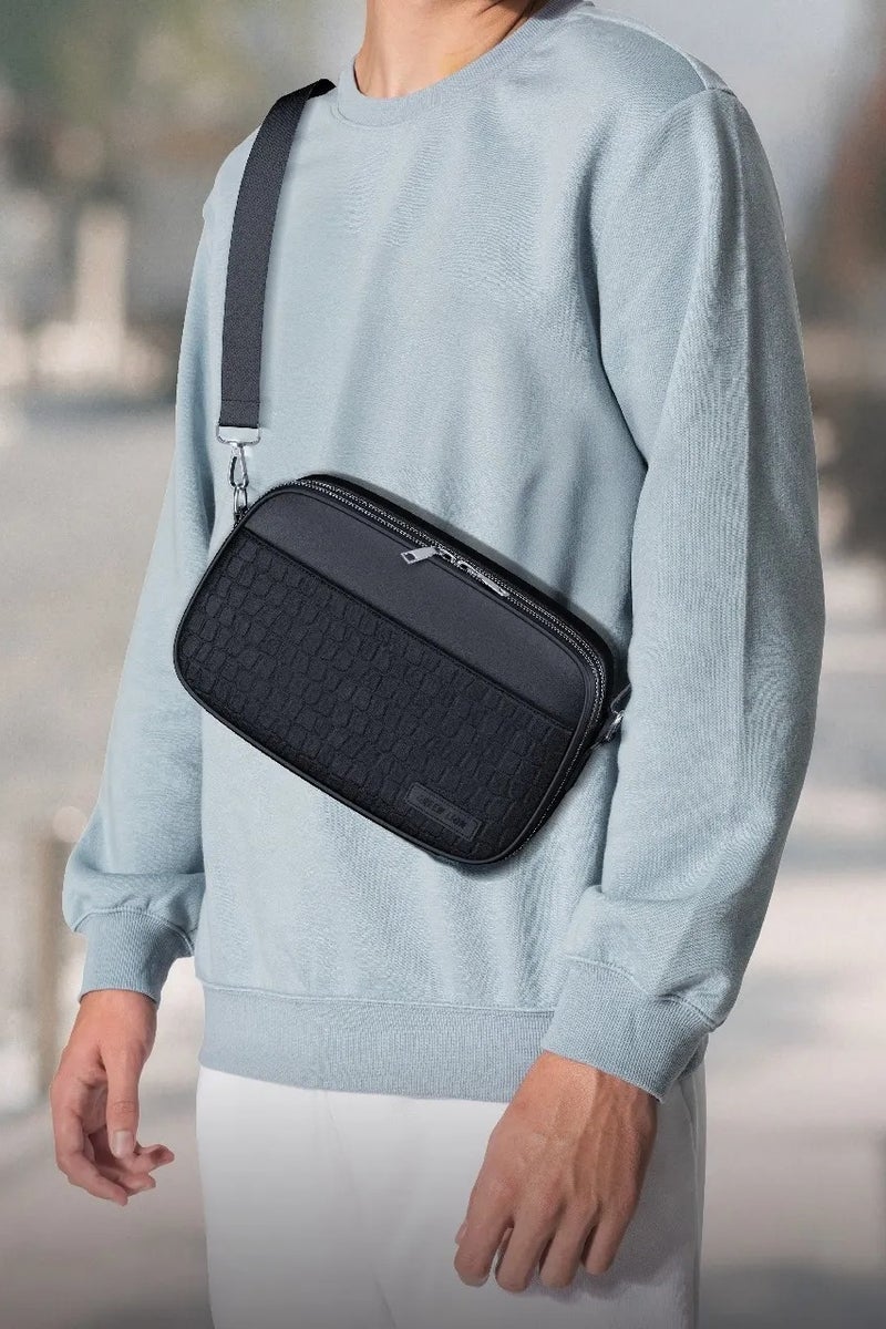 GREEN LION Ario CrossBody Bag with Delicate Texture & Fit For Accessories / Strap Adjustable / Water Resistant / PU Leather / Multiple Compartments - Black - Image 2