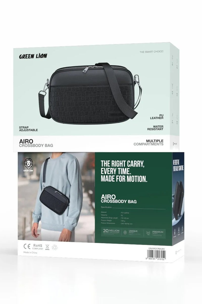 GREEN LION Ario CrossBody Bag with Delicate Texture & Fit For Accessories / Strap Adjustable / Water Resistant / PU Leather / Multiple Compartments - Black - Image 3