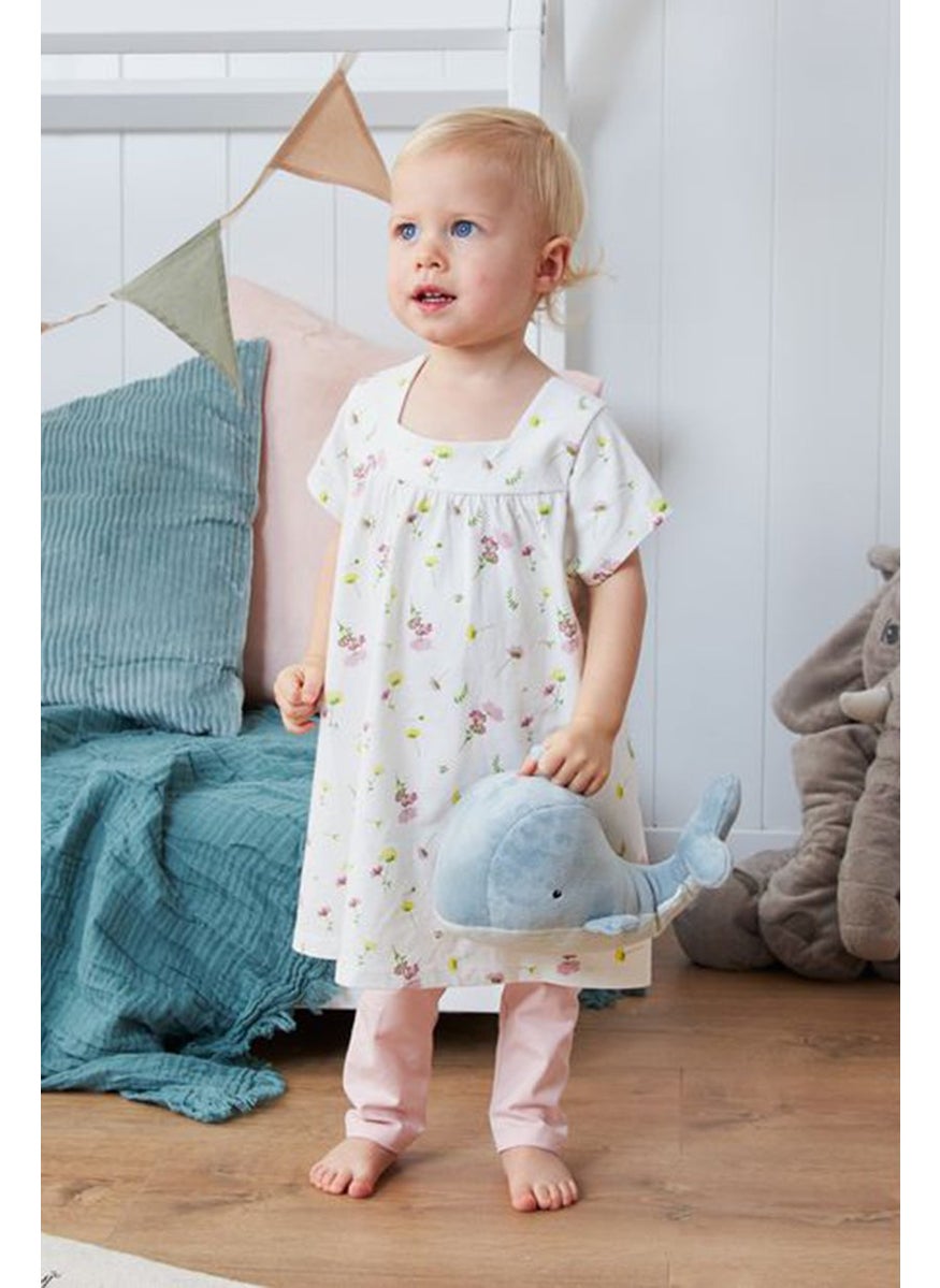 Tchibo - Toddlers Girl Floral Print Short Sleeves Dress, White Combo - Image 1