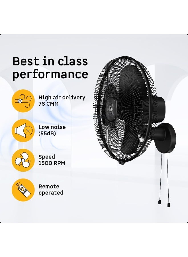 atomberg Renesa 400mm Wall Mount Fan | 5-star rated | Ideal for Home & Office | Silent BLDC Fan | 6 Speeds | 35W | Remote with Oscillation, Timer, Sleep | 2 Years Warranty (Midnight Black) - Image 4