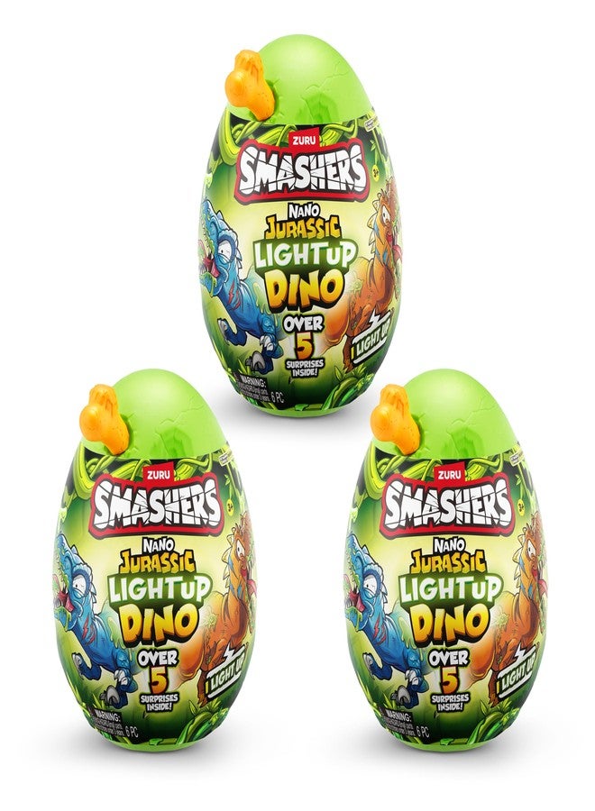 ZURU SMASHERS مجموعة ZURU Smashers Nano Jurassic Light Up Dino (عبوة من 3 قطع، تشكيلة عشوائية)، لعبة بيض ديناصور قابلة للتجميع مع أكثر من 5 مفاجآت للأولاد والأطفال - Image 1
