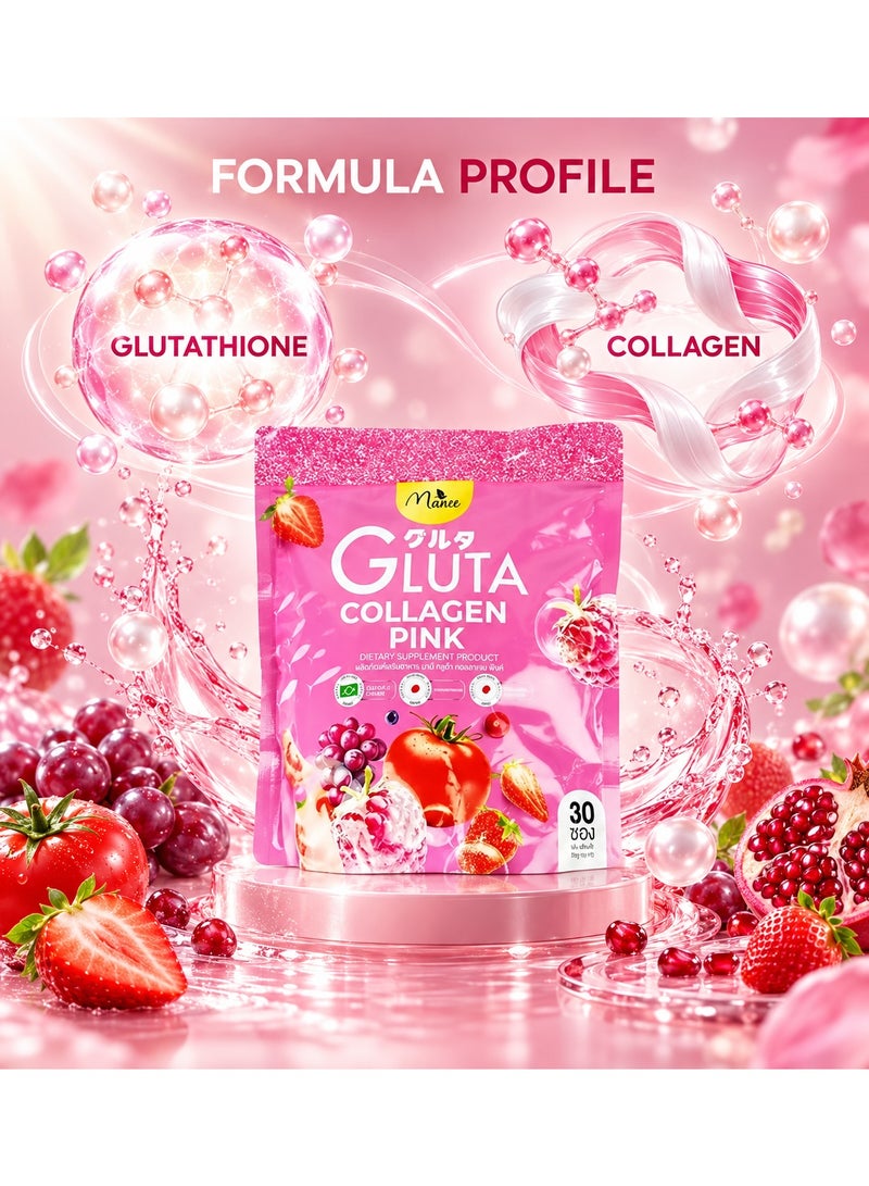 Manee Gluta Collagen Pink Beauty Drink – Skin Glow Collagen Powder with Glutathione & Antioxidants | Hydration, Elasticity & Hair Nail Support | 30 Sachets - Image 3