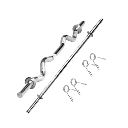 FITNACE Weight Lifting Rod, Gym Bar 3 Feet Curl Bar and 4 feet Straight Bar with Locks, Chrome Plated Steel Gym Rod for Exercise, Fitness and Home Gym - Image 1