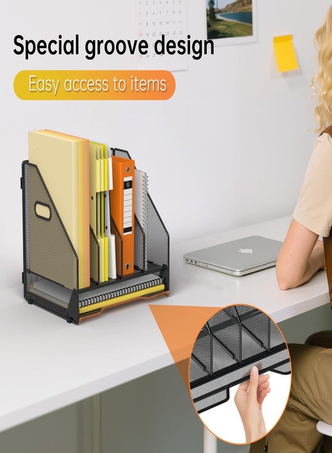 Docnest Desk File Holder Sorter, 4 Vertical Compartments Rack with Letter Tray, Mesh Magazine File Holder with Handle,Workspace Organizers,Desk Organizers for Paper, Mail, Documents-Black - Image 5