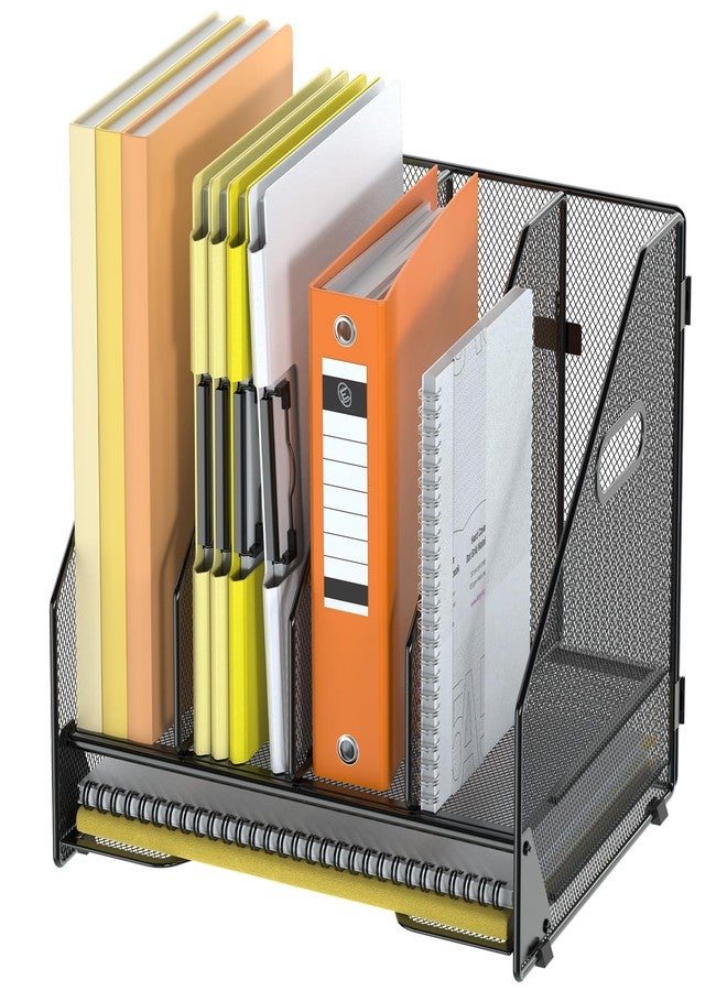 Docnest Desk File Holder Sorter, 4 Vertical Compartments Rack with Letter Tray, Mesh Magazine File Holder with Handle,Workspace Organizers,Desk Organizers for Paper, Mail, Documents-Black - Image 1