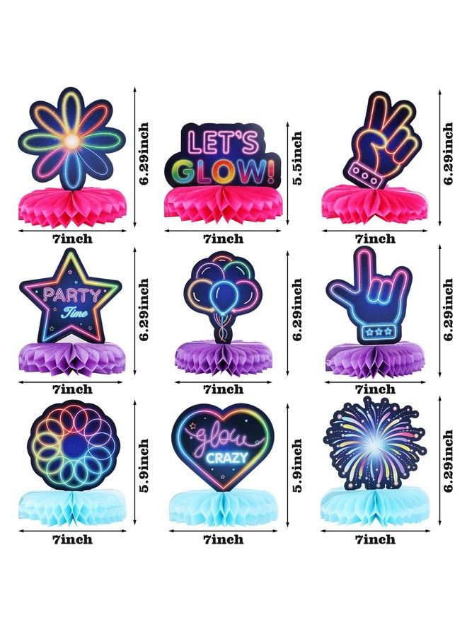 LOCOLO 9Piece Glow Neon Party Decoration Honeycomb Centerpieces For Tables Let Glow Honeycomb Decorations Tabletop Centerpiece Sign For Glow In Dark Party Baby Shower - Image 3