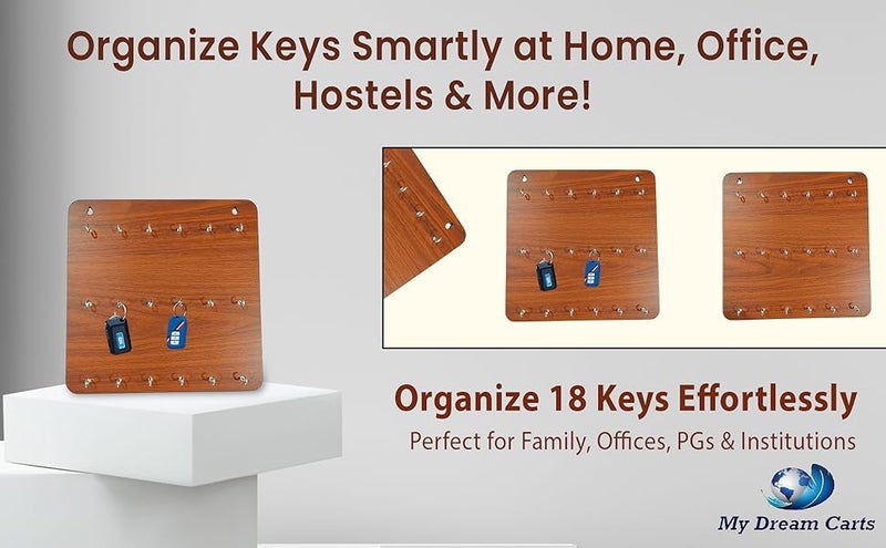 My Dream Carts Wooden Premium Key Chain Wall Hanging Matte Finish Key Holder - 18 Hooks Decor Key Chain Wall Hanging Key Holder for Home, Kitchen, Office, PG, School, College, Hostel, Hotel Décor - Image 2