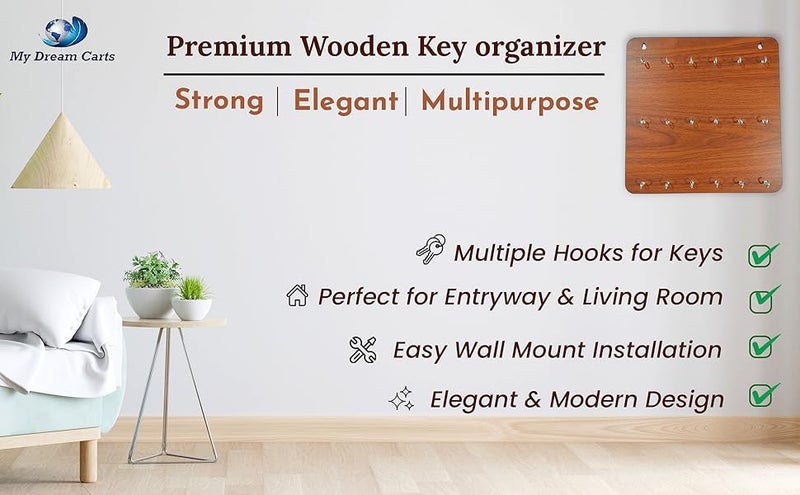My Dream Carts Wooden Premium Key Chain Wall Hanging Matte Finish Key Holder - 18 Hooks Decor Key Chain Wall Hanging Key Holder for Home, Kitchen, Office, PG, School, College, Hostel, Hotel Décor - Image 4