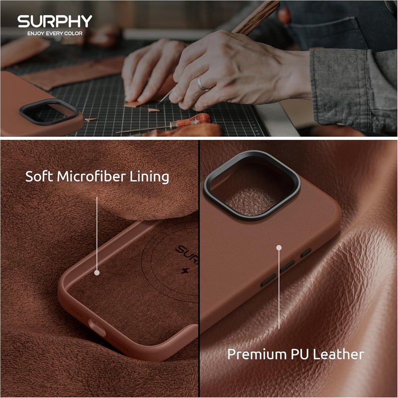 SURPHY Designed for iPhone 16 Pro Max Leather Case, Compatible with MagSafe Wireless Charging Faux Leather Case with Metallic Buttons and Microfiber Lining for 16 Pro Max 6.9 inch 2024, Brown - Image 5