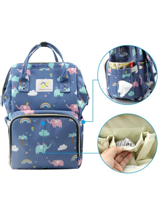 هاوس أوف كويرك حقيبة ظهر لحمل حفاضات الأطفال من هاوس أوف كويرك للجنسين (مطبوعة بفيل أزرق) - Image 4