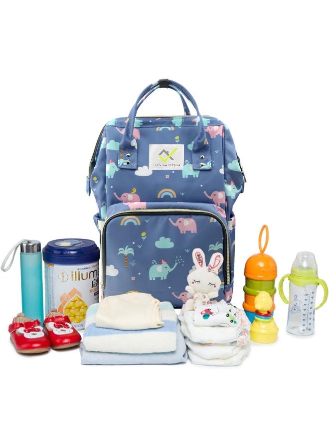 هاوس أوف كويرك حقيبة ظهر لحمل حفاضات الأطفال من هاوس أوف كويرك للجنسين (مطبوعة بفيل أزرق) - Image 2