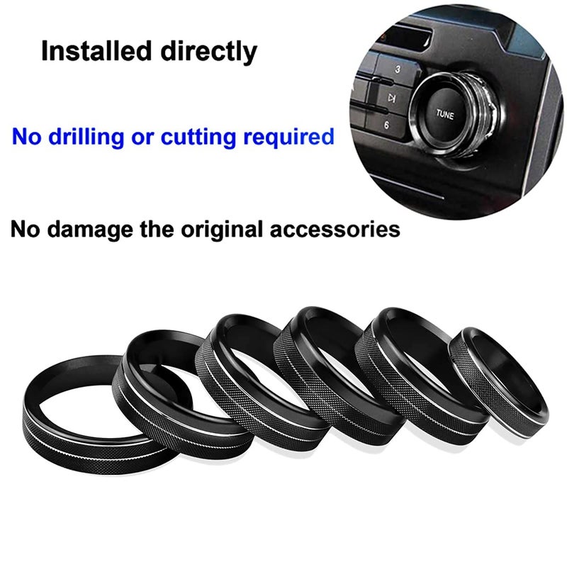 Bentolin غطاء مقبض لزر التحكم في مناخ AC لسيارة F150 / مقطورة / 4WD / VOL / زر الضبط - ملحقات تزيين وحدة التحكم المركزية الداخلية متوافقة مع فورد F150 XLT 2016 2017 2018 2019 (أسود 6 قطع) - Image 3