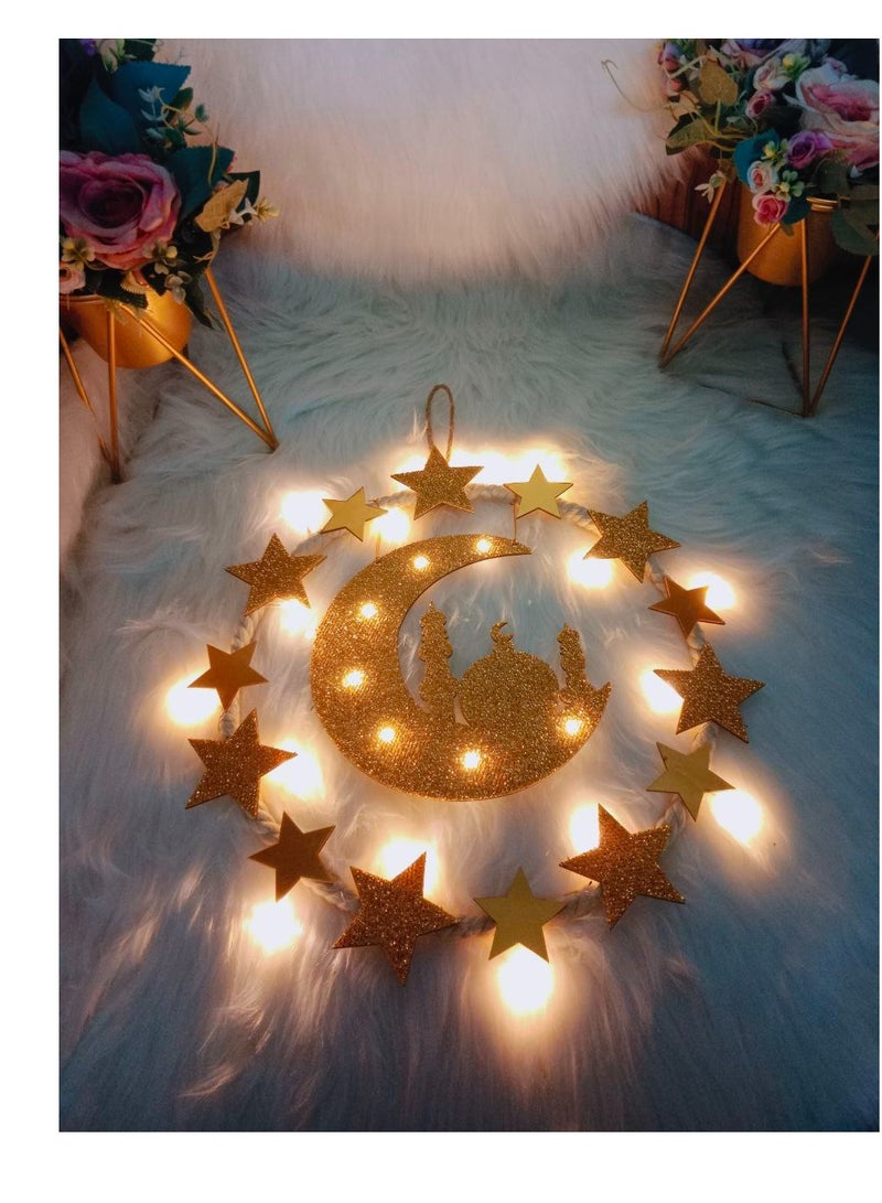 BAIG Lantern With LED Light String Top Star and Moon lights Top Ramadan kareem Eid Wedding Decor LED Lighted Cylinder Decoration - Image 1