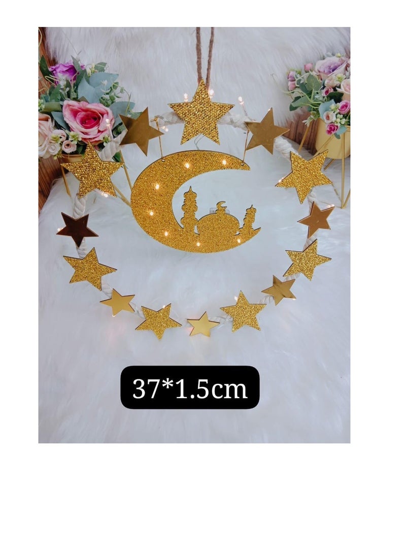 BAIG Lantern With LED Light String Top Star and Moon lights Top Ramadan kareem Eid Wedding Decor LED Lighted Cylinder Decoration - Image 2