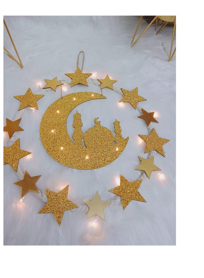 BAIG Lantern With LED Light String Top Star and Moon lights Top Ramadan kareem Eid Wedding Decor LED Lighted Cylinder Decoration - Image 3