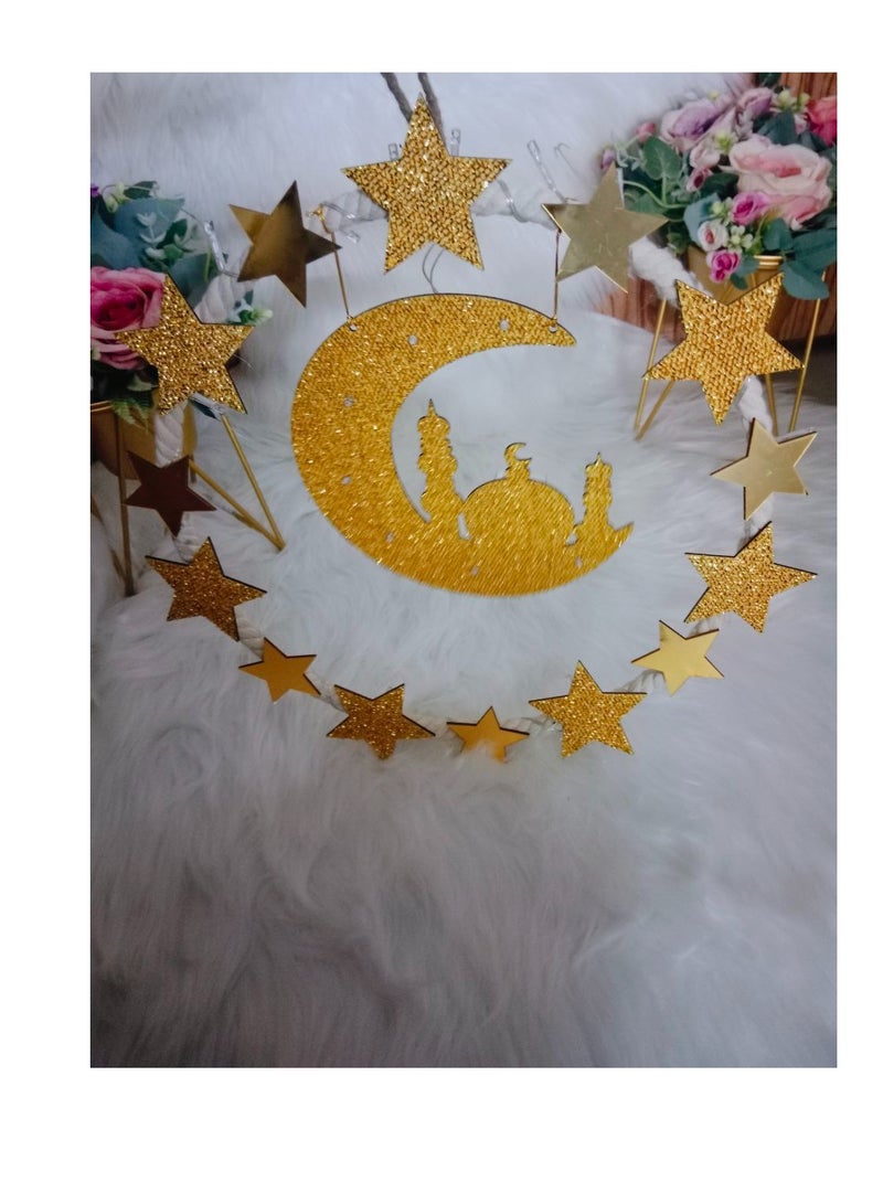 BAIG Lantern With LED Light String Top Star and Moon lights Top Ramadan kareem Eid Wedding Decor LED Lighted Cylinder Decoration - Image 5