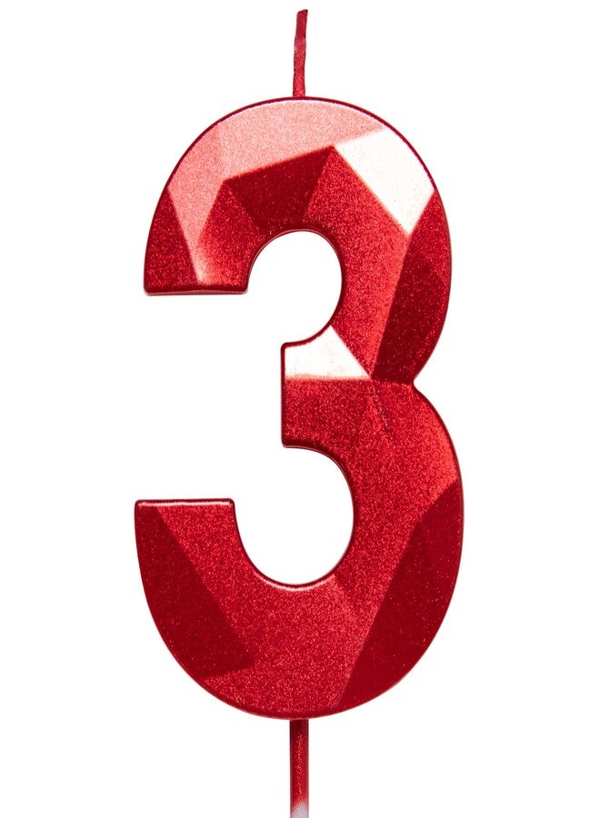 Willcan 2.75in Tall 3D Diamond Shape Bright Red 3 Candles, Red Color Happy Birthday Cake Toppers Decorating and Celebrating for Adults/Kids Party/Family Baking (Bright Red Diamond Shaped 2.75in Number 3) - Image 1