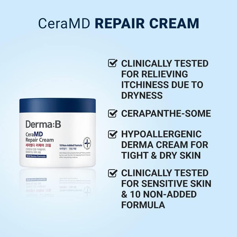 Derma B | CeraMD Repair Body Cream | Unscented Hydrating & Moisturizing Cream for Dry Skin | Relieves Itchiness | Fragrance Free with Ceramide & Panthenol | Korean Skin Care | 14.54 fl oz (430ml) - Image 2