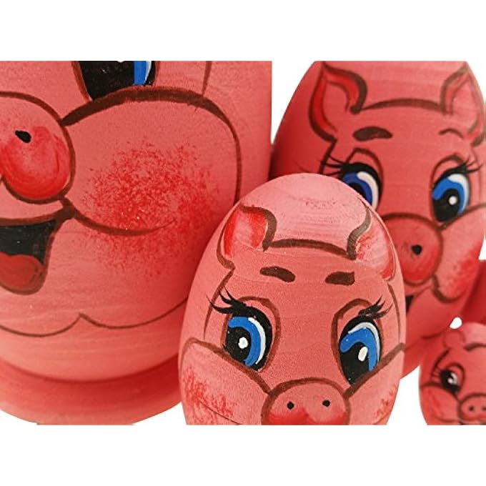 SET OF 5 CUTE EGG SHAPE ANIMAL THEME PINK PIG STACKING TOY RUSSIAN DOLL HANDMADE NESTING DOLL FOR KIDS TOY BIRTHDAY CHRISTMAS EASTER GIFT - Image 5