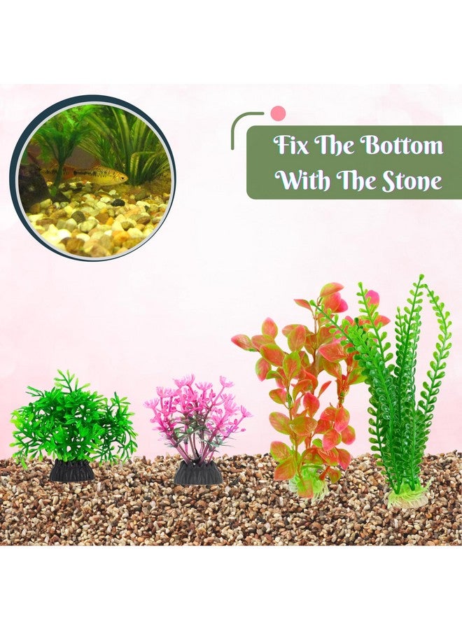 Aquarium Plastic Plants Combo Of (8Inch Plant + 2Inch Plant) For Fish Tank Ornaments Freshwater & Saltwater Décor Resin Base Artificial Plants (Multicolor) (2 Set Of 6-In-1 Plants) - Image 3