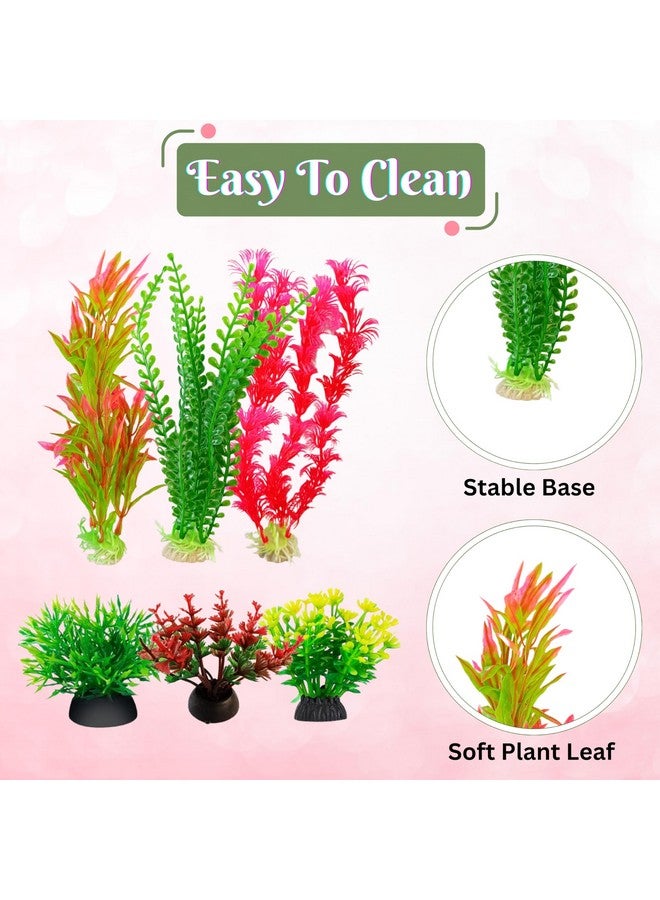 Aquarium Plastic Plants Combo Of (8Inch Plant + 2Inch Plant) For Fish Tank Ornaments Freshwater & Saltwater Décor Resin Base Artificial Plants (Multicolor) (2 Set Of 6-In-1 Plants) - Image 5