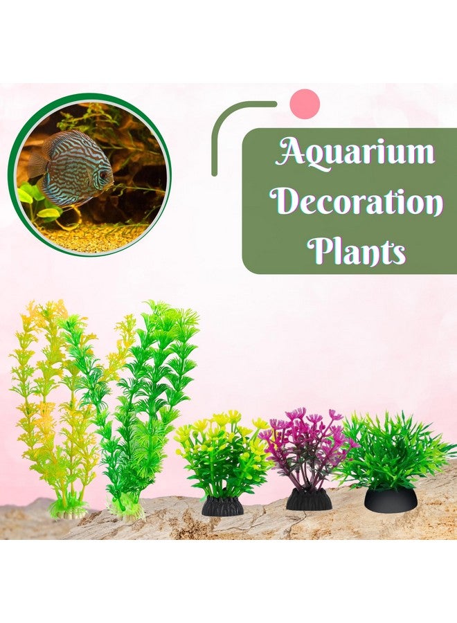 Aquarium Plastic Plants Combo Of (8Inch Plant + 2Inch Plant) For Fish Tank Ornaments Freshwater & Saltwater Décor Resin Base Artificial Plants (Multicolor) (2 Set Of 6-In-1 Plants) - Image 4