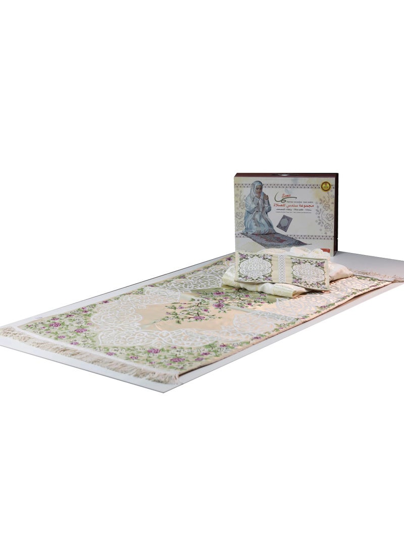 سندس مجموعة الصلاة ثوب الصلاة  وسجادة وغطاء مصحف للبنات مقاس كبير  لون زهري هدية رمضان - Image 4