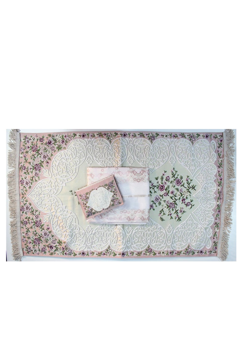 سندس مجموعة الصلاة ثوب الصلاة  وسجادة وغطاء مصحف للبنات مقاس كبير  لون زهري هدية رمضان - Image 1