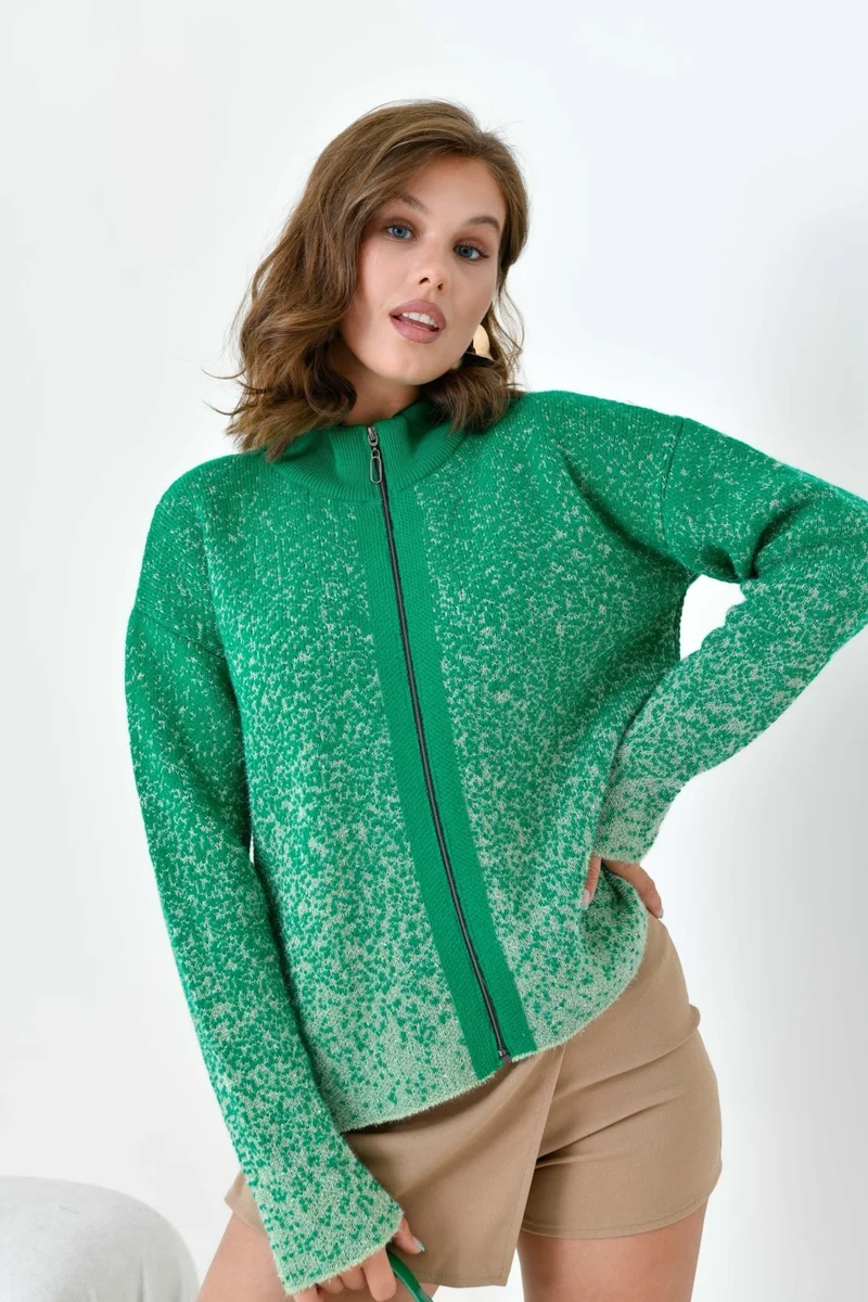 Garmi Women's Zipper Detail Cardigan Green