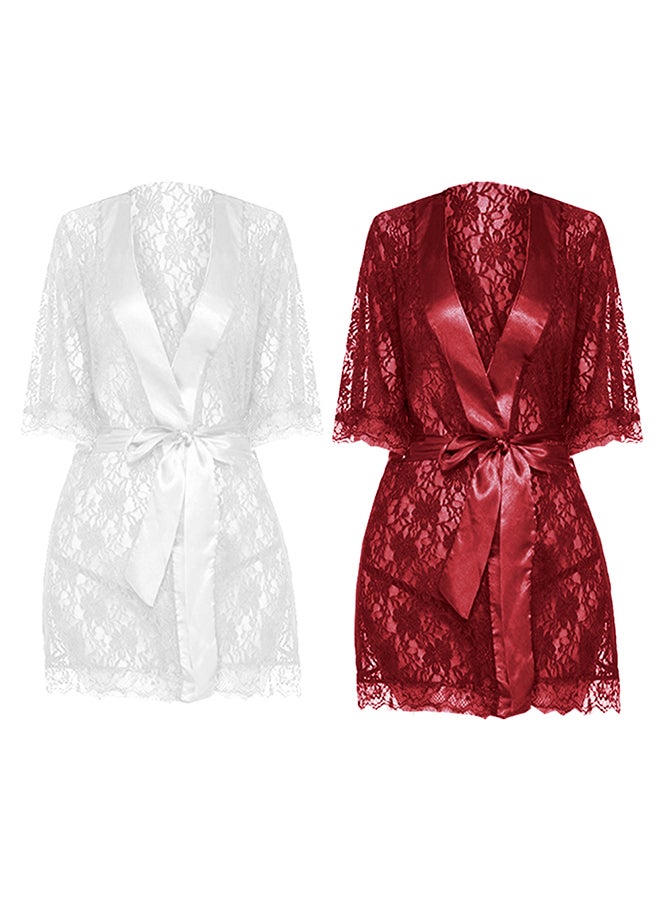 MARGOUN 2 Pack Womens Small Size Robes Babydoll Robe Transparent Lace Deep V-Neck Short Lingerie Sleepwear Soft Kimono Bathrobe Dressing Gown Nightwear /S(bust 80-84/waist 64-68/hip 88-92) - Image 3