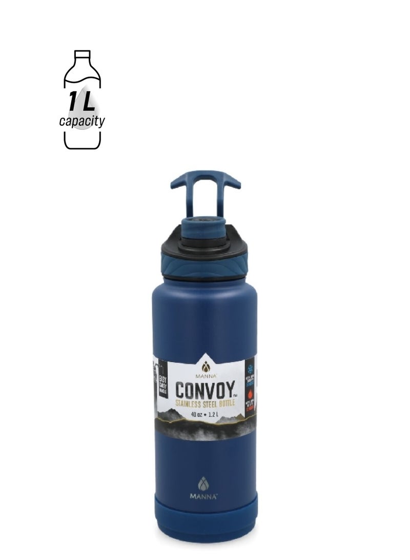 MANNA Convoy Stainless Steel Easy Carry Handle Water Bottle Blue and Black 40 oz AC44434 - Image 1