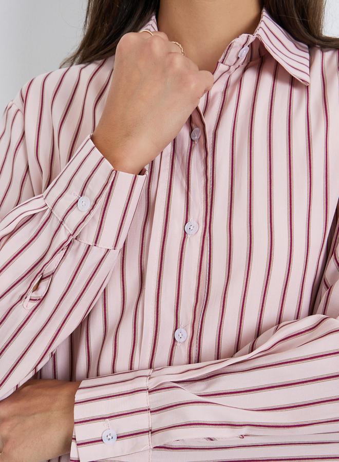 Styli Pink Striped Long Sleeve Shirt - Image 3