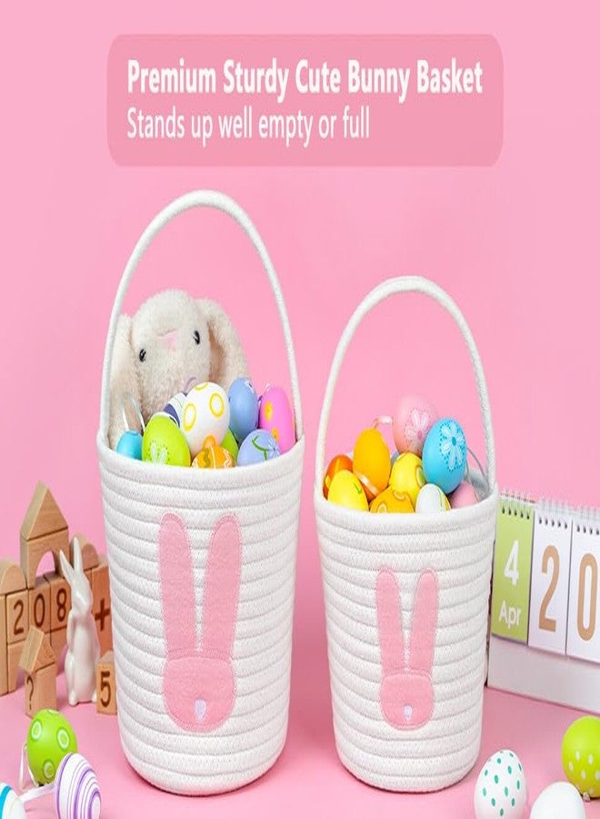 CubesLand Easter Basket for Kids Boys and Girls, Adorable Bunny Basket for Easter Egg Hunts, Soft & Safe Baby’s First Easter Basket, Sturdy Cotton Rope Empty Gift Basket, Festive Décor- Pink-Large - Image 5