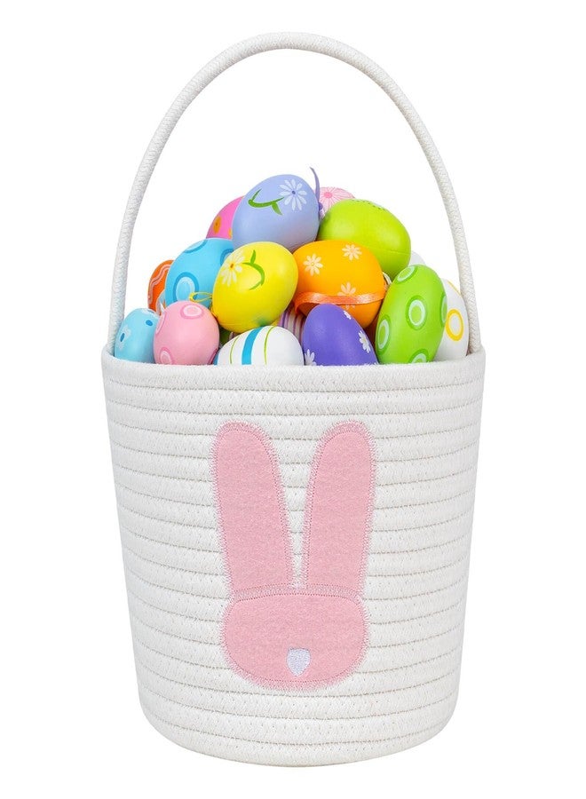 CubesLand Easter Basket for Kids Boys and Girls, Adorable Bunny Basket for Easter Egg Hunts, Soft & Safe Baby’s First Easter Basket, Sturdy Cotton Rope Empty Gift Basket, Festive Décor- Pink-Large - Image 1