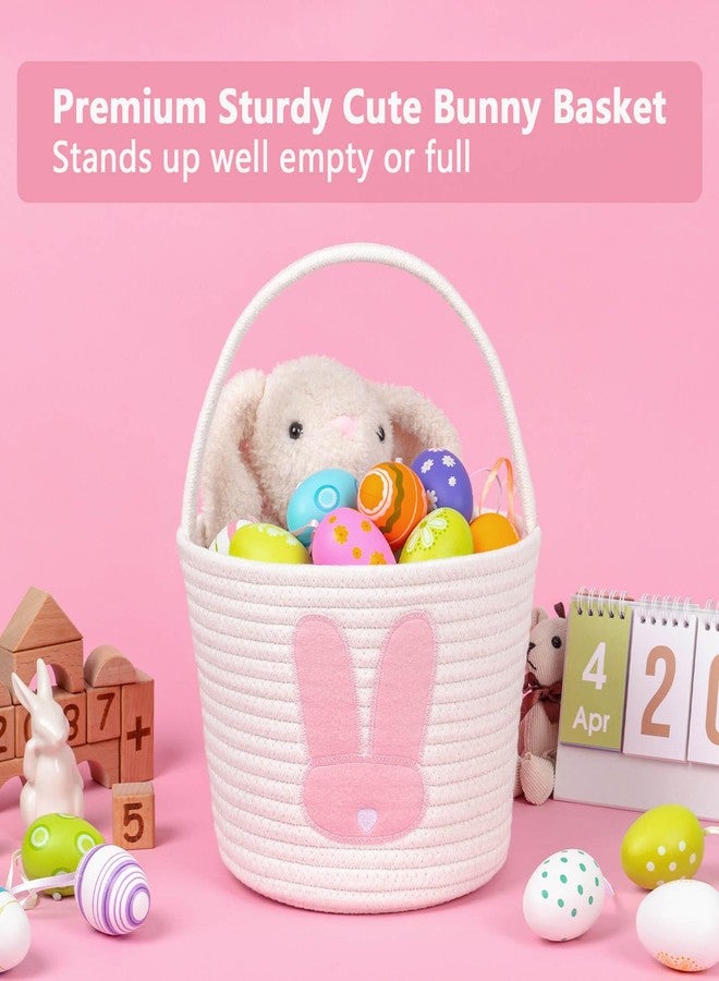 CubesLand Easter Basket for Kids Boys and Girls, Adorable Bunny Basket for Easter Egg Hunts, Soft & Safe Baby’s First Easter Basket, Sturdy Cotton Rope Empty Gift Basket, Festive Décor- Pink-Large - Image 2