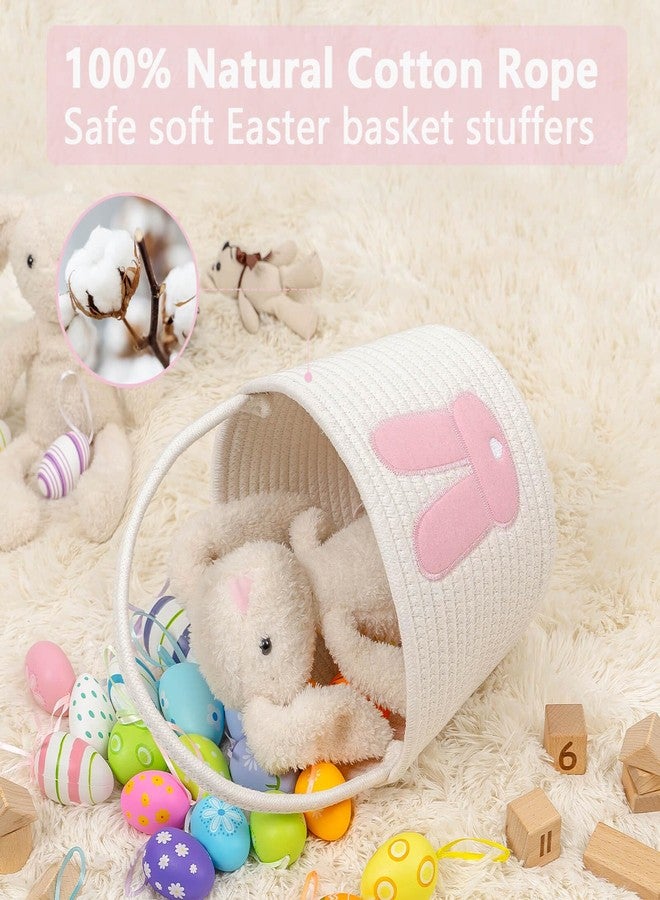 CubesLand Easter Basket for Kids Boys and Girls, Adorable Bunny Basket for Easter Egg Hunts, Soft & Safe Baby’s First Easter Basket, Sturdy Cotton Rope Empty Gift Basket, Festive Décor- Pink-Large - Image 3