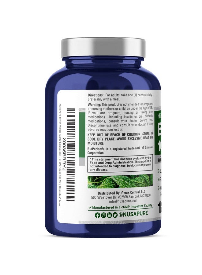 NusaPure Bitter Melon Extract 10,000 mg 180 Vegan Caps (100% Vegetarian, Non-GMO, Gluten-Free, 10% Bitter Principles) Bioperine - Image 2