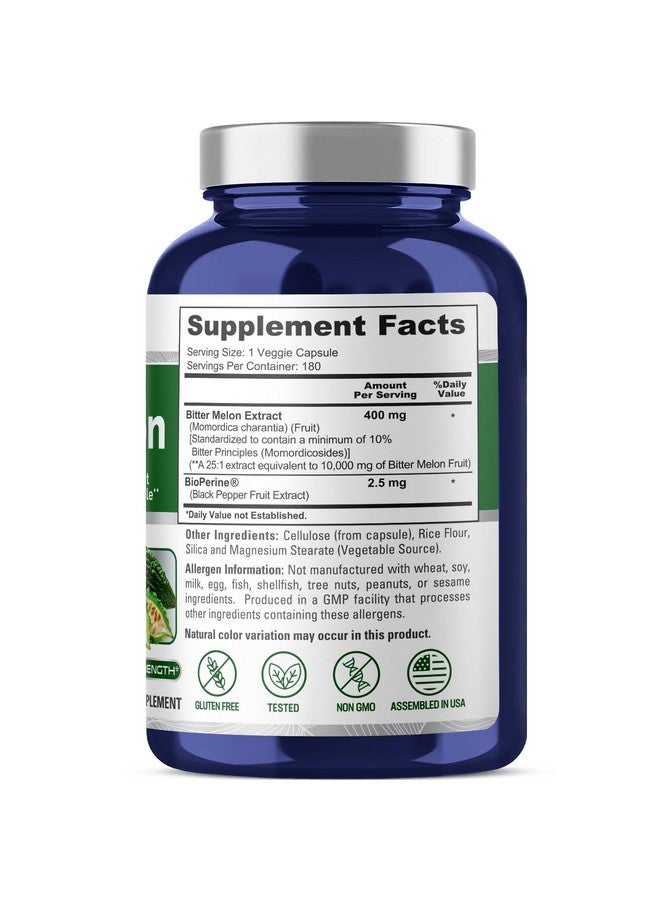 NusaPure Bitter Melon Extract 10,000 mg 180 Vegan Caps (100% Vegetarian, Non-GMO, Gluten-Free, 10% Bitter Principles) Bioperine - Image 3