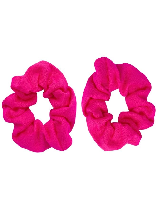 MDSTYLE 2 Pack Hair Scrunchies for Women & Girls - Soft Cotton - No Damage Hair Ties for Thick Hair, Pony Tails - Hair Bands, Ponytail Holder (Hot Pink) - Image 1