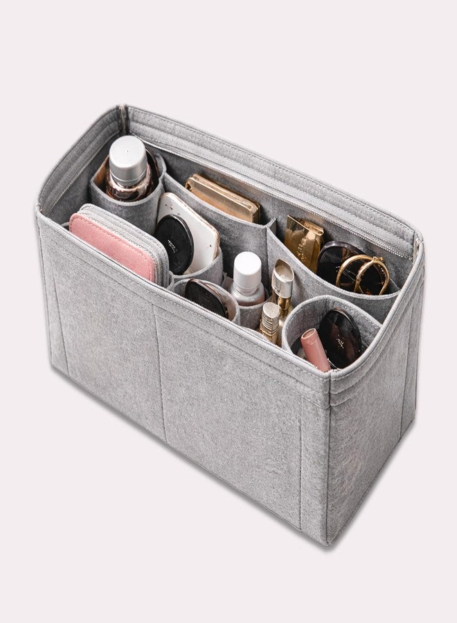 SYUTAM Felt Purse Organizer Insert for Handbags, Tote, Hobo Bag Storage Divider with Removable Metal Zipper Cover - Grey (Small) - Image 1