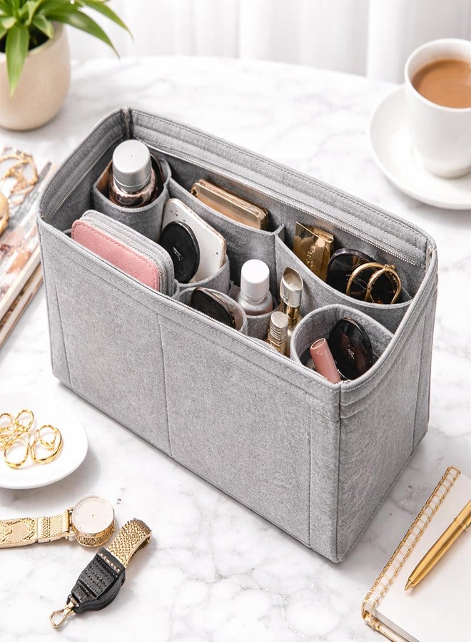 SYUTAM Felt Purse Organizer Insert for Handbags, Tote, Hobo Bag Storage Divider with Removable Metal Zipper Cover - Grey (Small) - Image 2