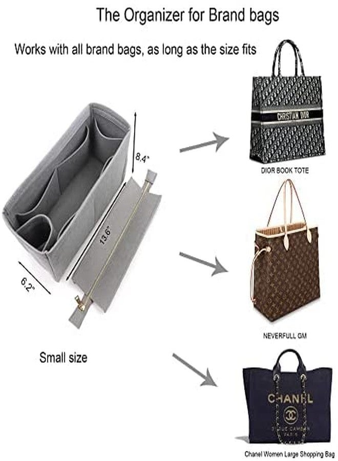 SYUTAM Felt Purse Organizer Insert for Handbags, Tote, Hobo Bag Storage Divider with Removable Metal Zipper Cover - Grey (Small) - Image 3