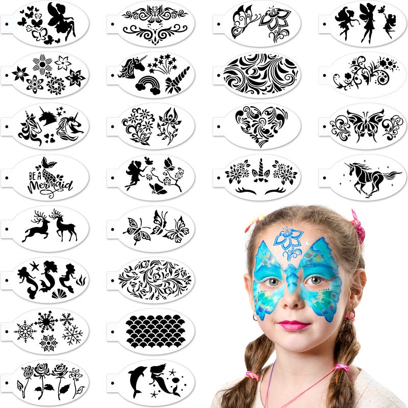 Chinco 24 Pieces Face Paint Stencils Face Body Tattoo Templates Painting Stencils for Kids Holiday Halloween Makeup Body Art TattoosGraceful Style
