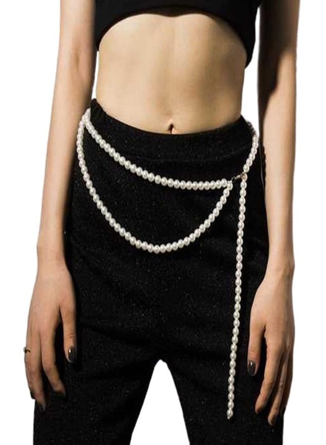 RECTYO GALLERY 1 Pcs Premium white Pearl Belts Chain Pearls Waist Body Chain Pearl Body Jewelry Summer Beach Body Accessories (Waist chain) - Image 2